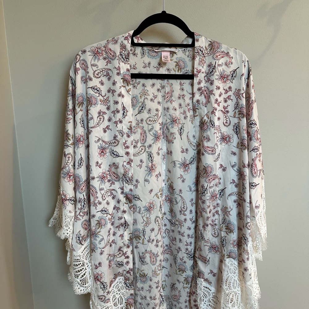 Victoria's Secret Robe Kimono Open Front Paisley Lace Trim XS/S